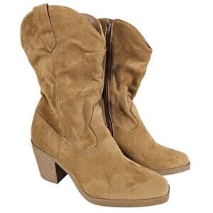 POP WOMEN'S FRAMEWORK COWBOY LIGHT BROWN SUEDE-LOOK BOOTS – SIZE 7M – 3" HEEL